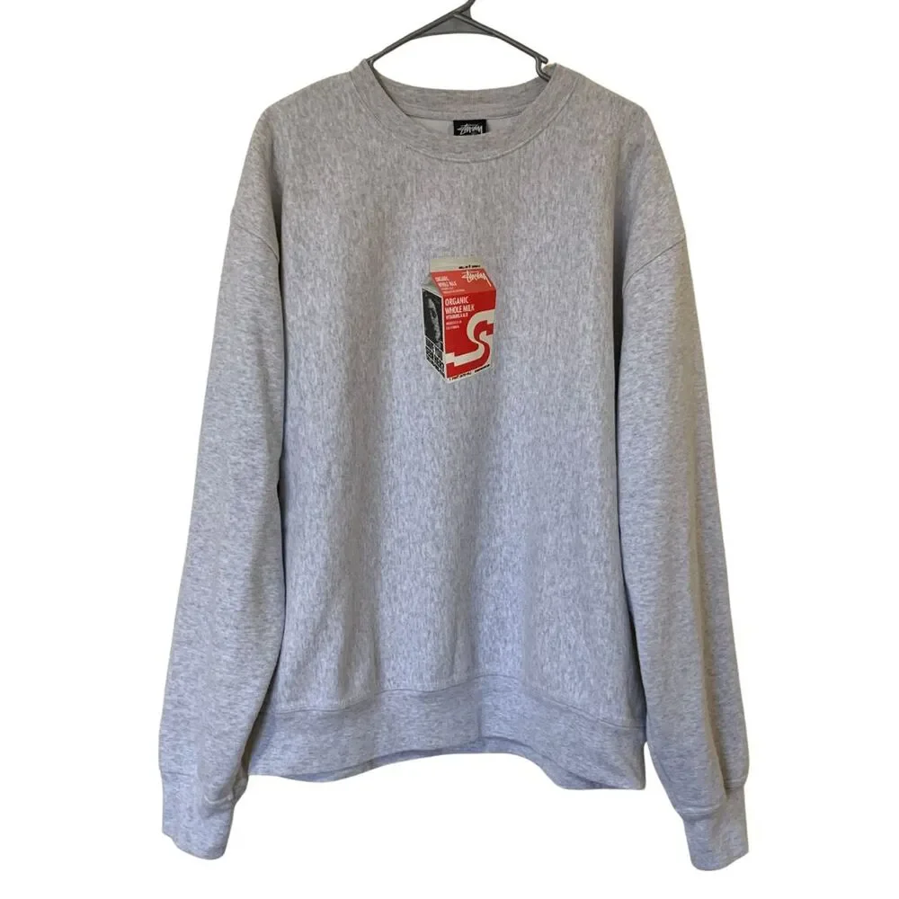 Stussy Milk Crew Ash Heather Graphic Crewneck Sweatshirt XL - Picture 9 of 11